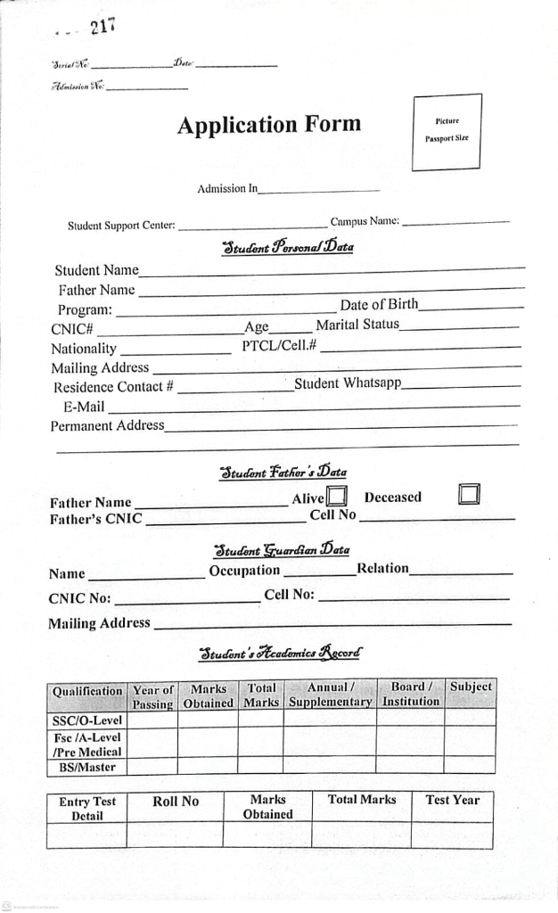 Nisab College Application Form - Page 1